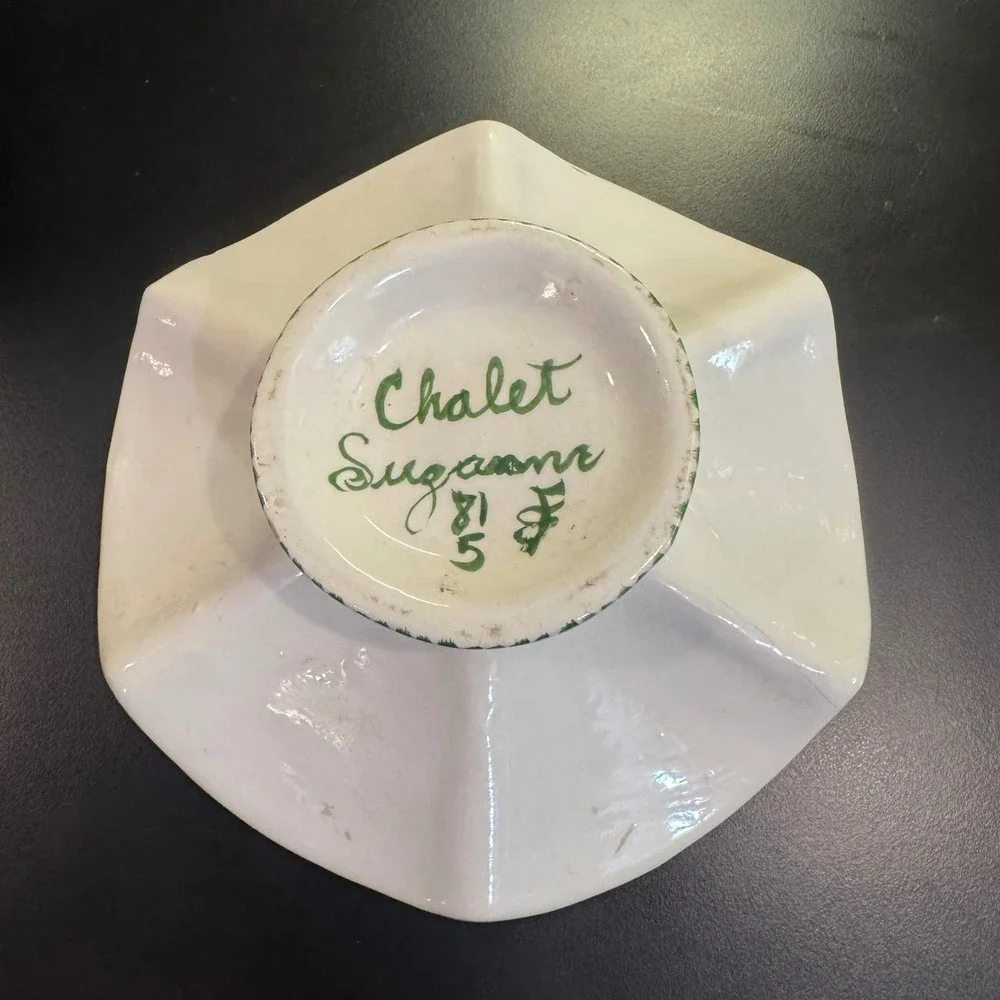 Chalet Suzanne Pedestal Bowl Home Decor 6.5in White Yellow Hand Painted Lemons